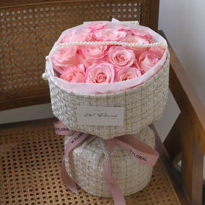 Tweed and pearl Rhoslyn rose round bouquet by W Floral Studio Toronto