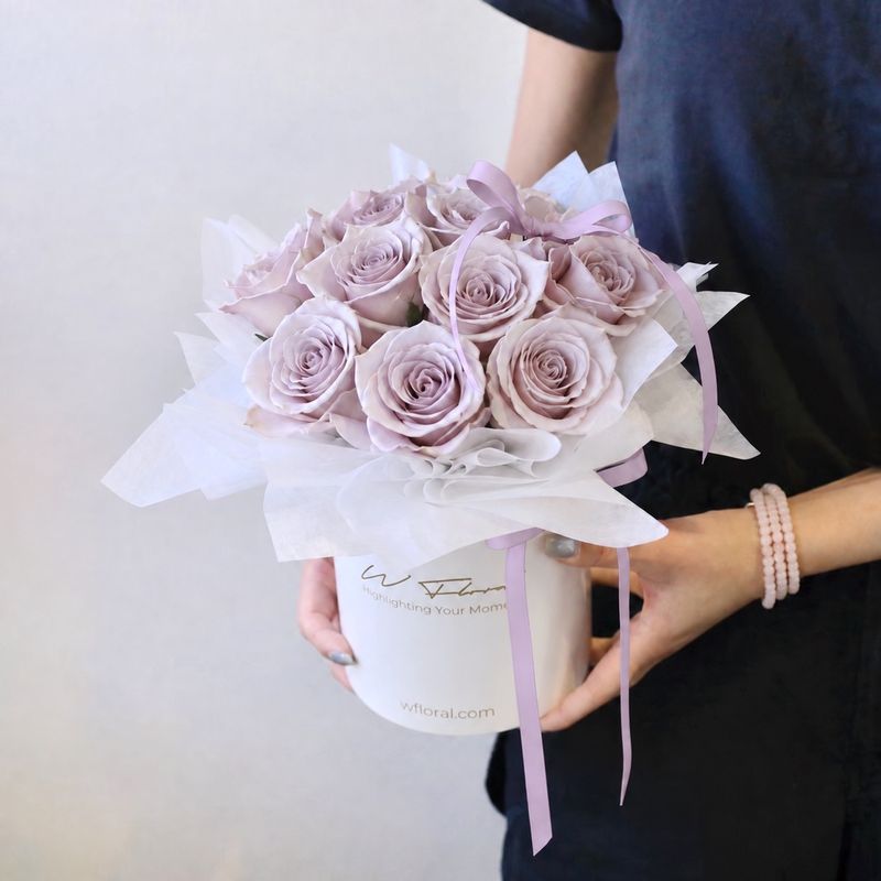 Lavender rose flower box with premium purple roses by W Floral Studio Toronto