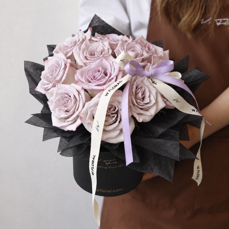 Lavender rose flower box with premium purple roses by W Floral Studio Toronto