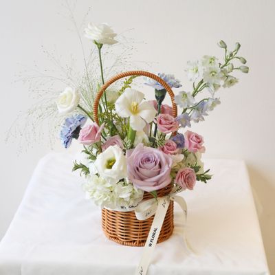 Fresh floral gift basket with seasonal blooms