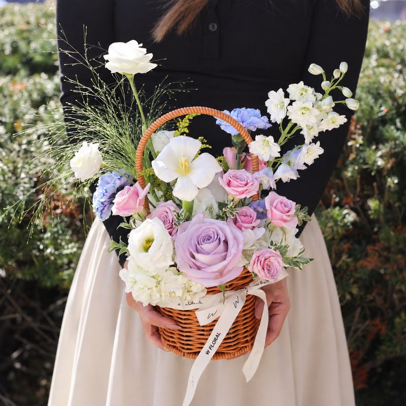 Fresh floral gift basket with seasonal blooms
