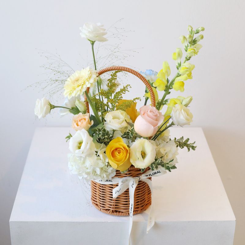 Fresh floral gift basket with seasonal blooms