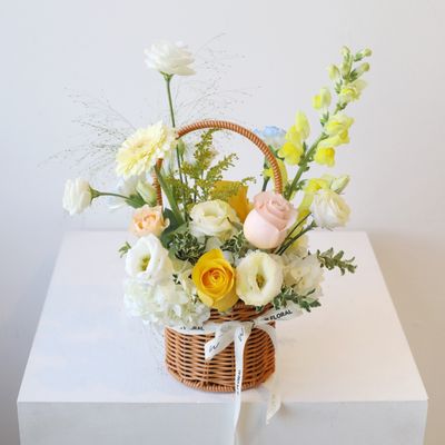 Fresh floral gift basket with seasonal blooms