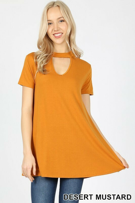 Short Sleeve Choker Neck Top With Pockets