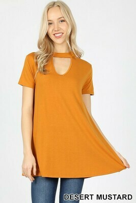 Short Sleeve Choker Neck Top With Pockets