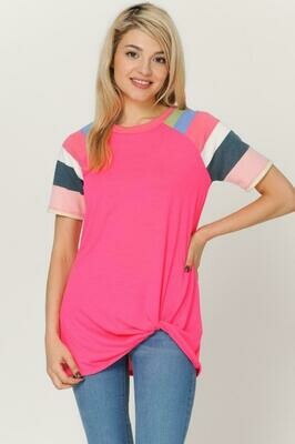 Pink Top with striped sleeves