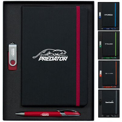 Edge A5 Journal Set with Havana Pen & 2GB Swivel USB