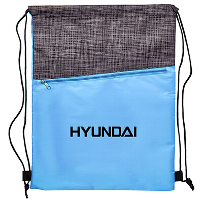Crosshatch Drawstring Bag with Zipper Pocket