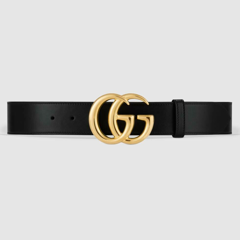 CINTURA GUCCI UNISEX DOPPIA G NERO FIBIA LUCIDA ORO