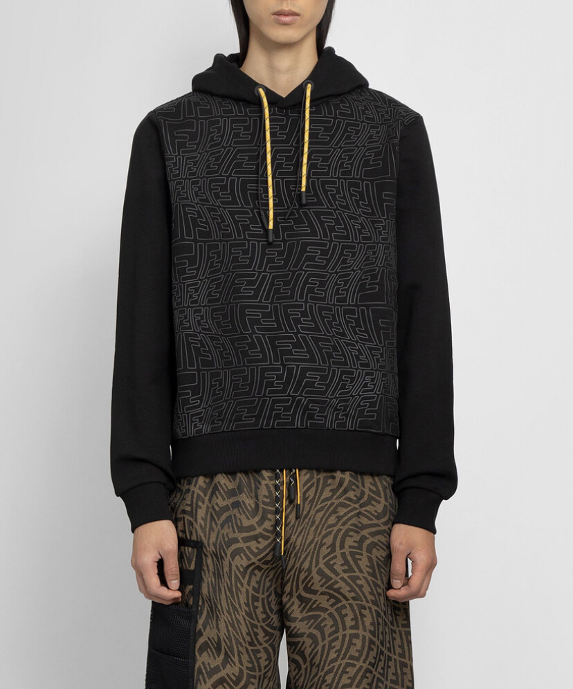 FELPA FENDI CON CAPPUCCIO UOMO FF FISH-EYE HOODIE NERO