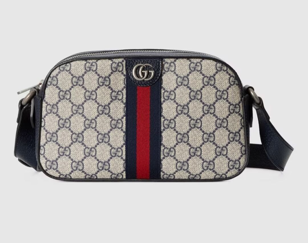 BORSA A TRACOLLA GUCCI OPHIDIA GG SUPREME PICCOLA BLU E BEIGE