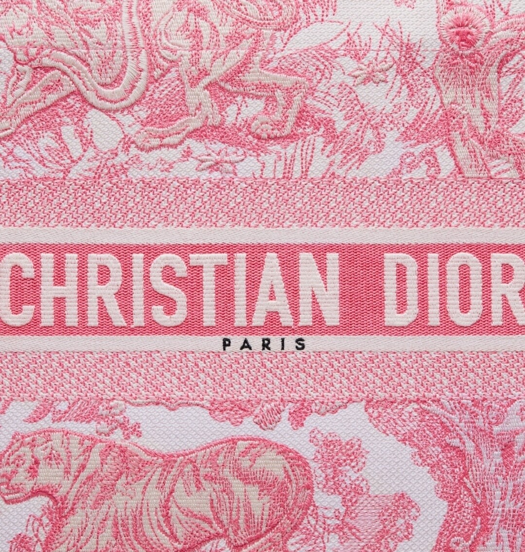 BORSA CHRISTIAN DIOR BOOK TOTE MEDIA RICAMO TOILE DE JOUY ROSA PEONIA FIRMA  'CHRISTIAN DIOR'