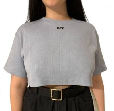 T-SHIRT OFF-WHITE CROPPED TOP AZZURRO DONNA