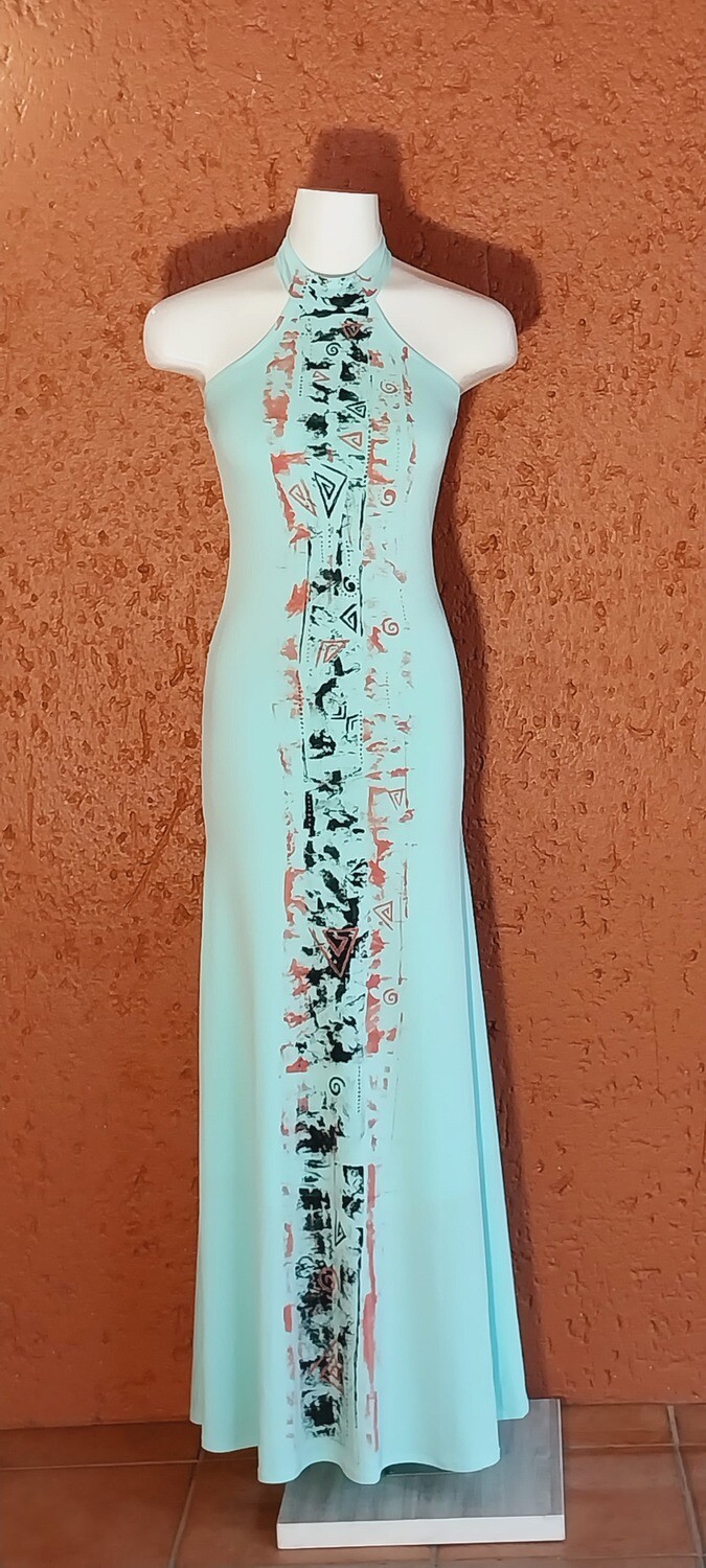 Hand Painted Cyan Choker Dress