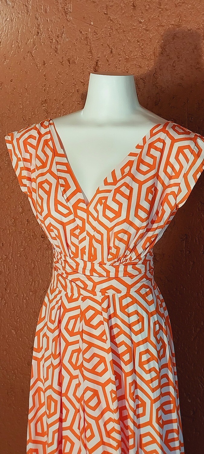 Stunning Orange and White, Wrap Dress