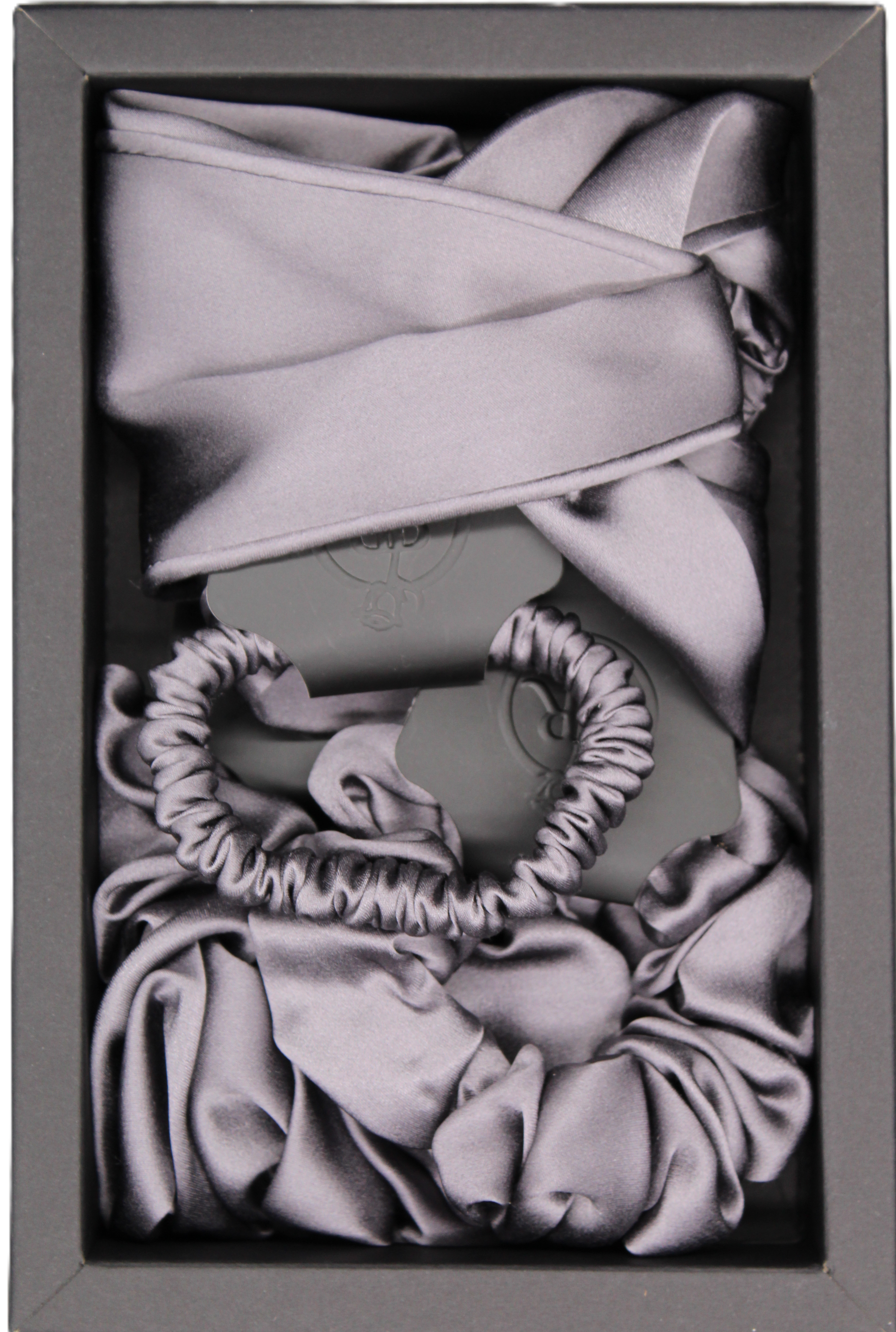 Luxury 100% Mulberry Silk Hair Set (Grey) – Gift Box Edition (3 Scrunchie Sizes + Stylish Alice Band)