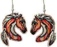 DANGLE FEATHER HORSE EARRINGS YM-18