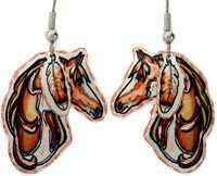 HORSE EARRINGS WITH HAWK FEATHER YM-21