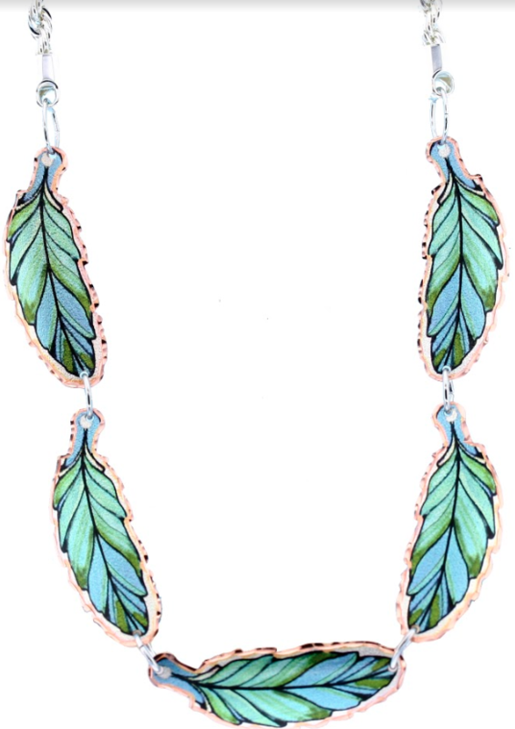 COPPER GREEN FEATHER CHOKER NECKLACE LN-109