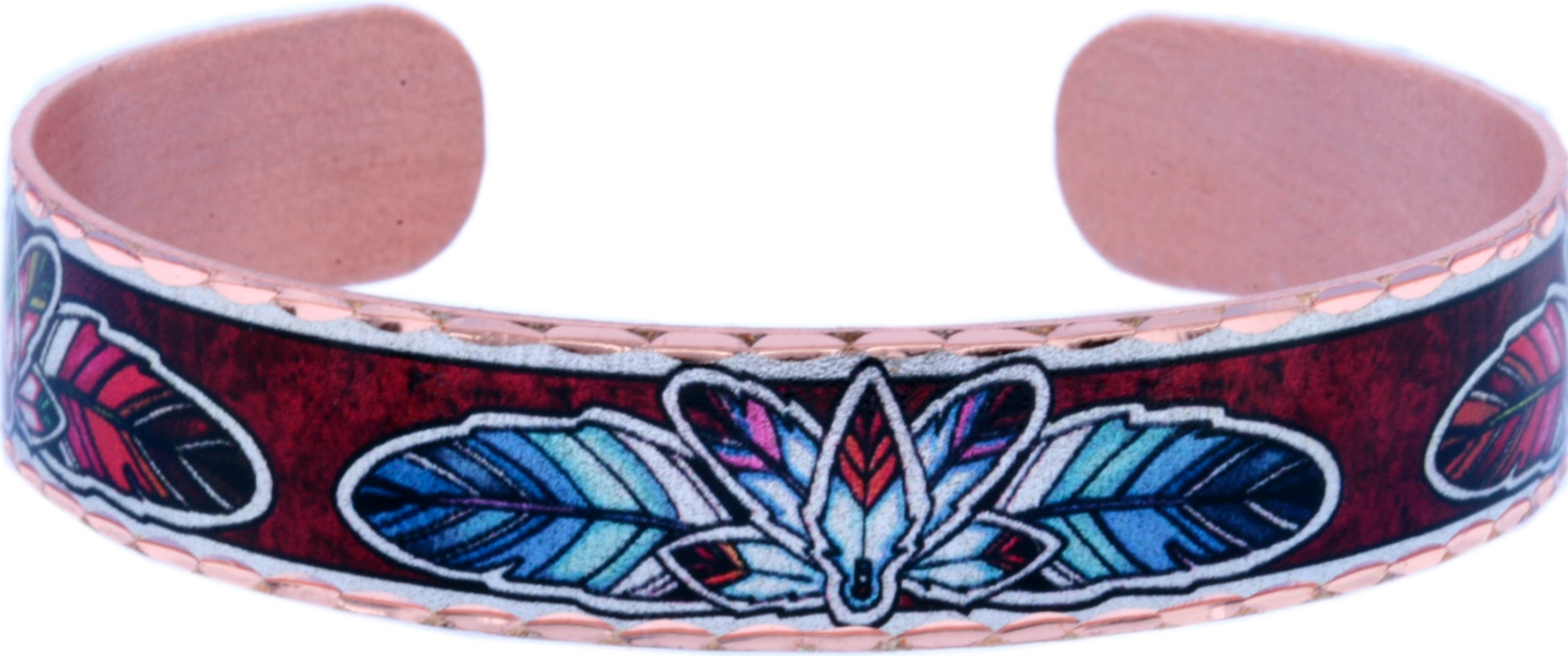 COLORFUL FEATHER COPPER CUFF BRACELETS BYN-04