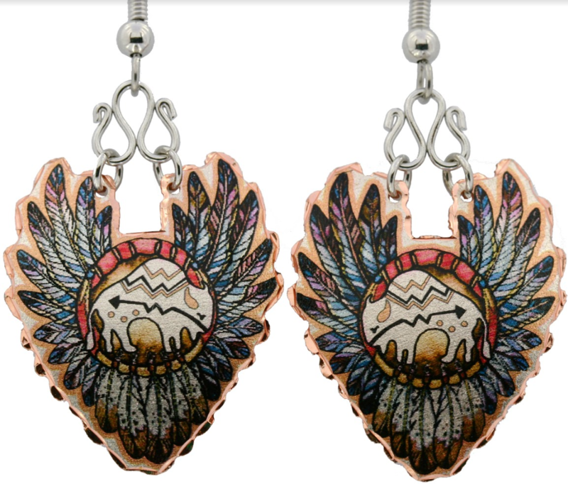 NATIVE INDIAN BUFFALO AND FEATHERS EARRINGS LDM-231