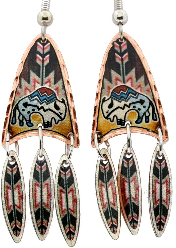 NATIVE INDIAN BUFFALO DANGLE EARRINGS LDM-238