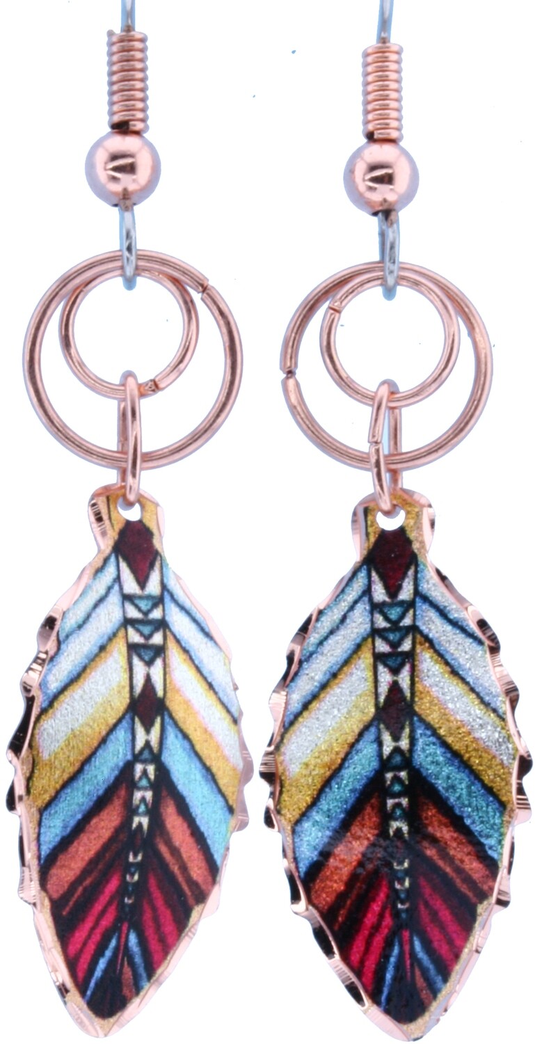 COPPER FEATHER WIRE DANGLE EARRINGS LJ-30