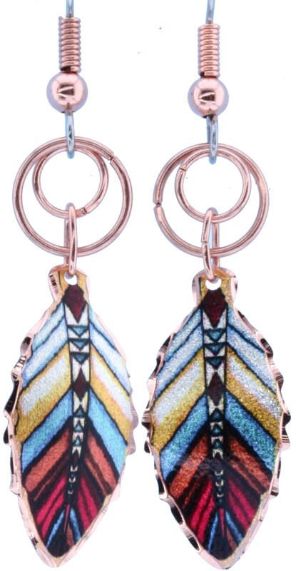 COPPER FEATHER WIRE DANGLE EARRINGS LJ-30