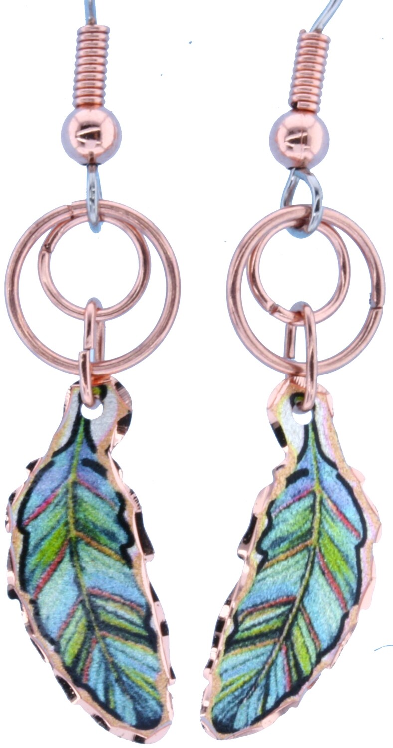 COLORFUL FEATHER COPPER EARRINGS LJ-54