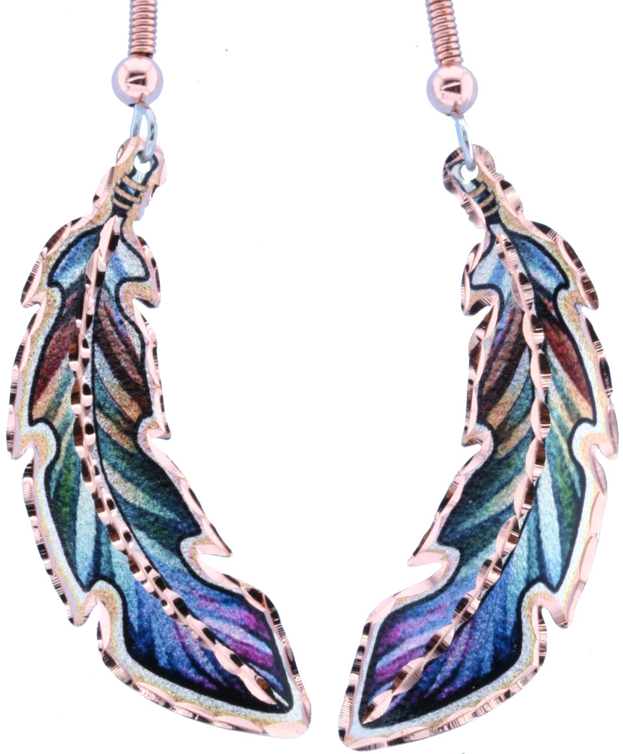COLORFUL COPPER FEATHER EARRINGS LD-311