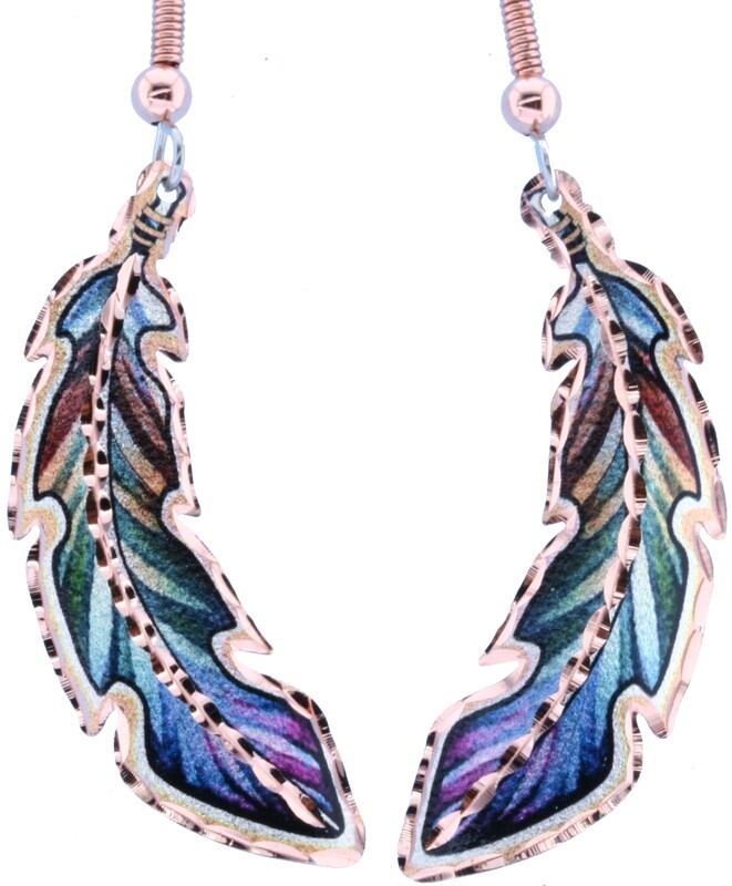 COLORFUL COPPER FEATHER EARRINGS LD-311