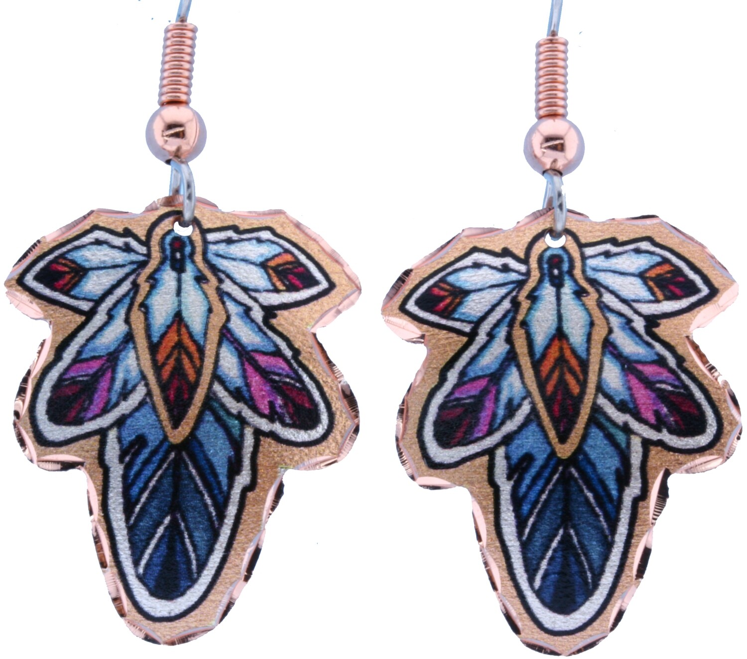 COLORFUL CUT OUT COPPER FEATHER EARRINGS LD-331