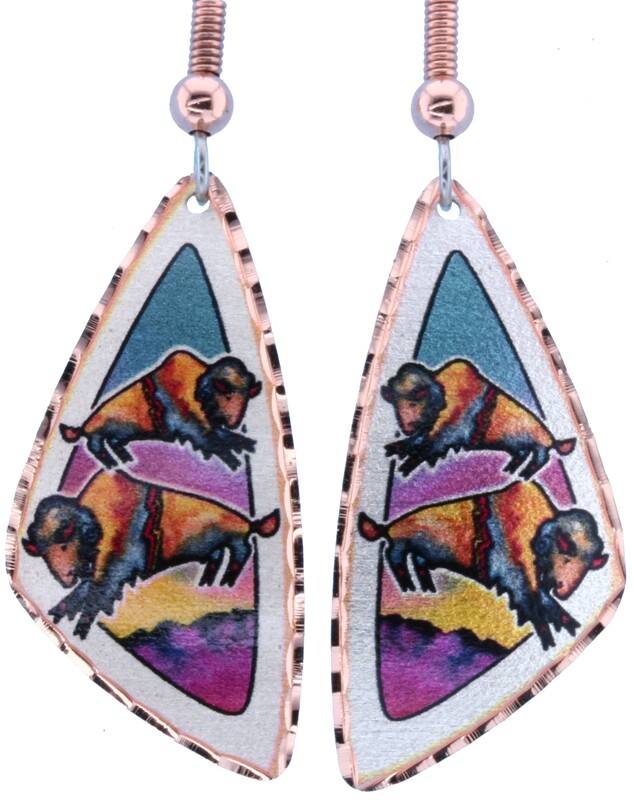 TRIANGLE COLORFUL NATIVE BUFFALO EARRINGS LD-332