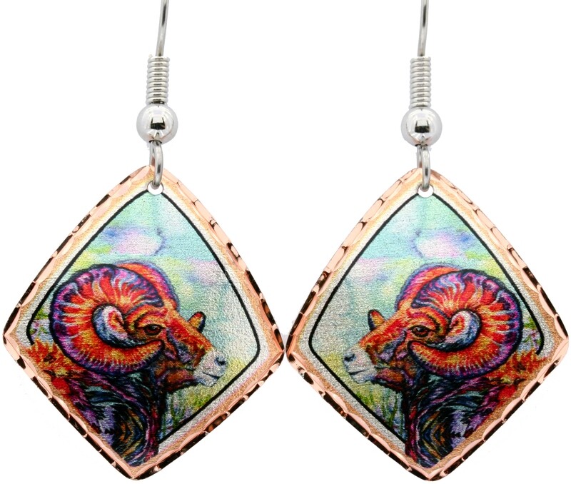 DIAMOND SHAPE COLORFUL MOUNTAIN GOAT EARRINGS LD-250