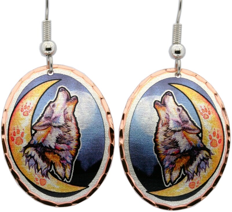 OVAL HOWLING WOLF EARRINGS LD-292
