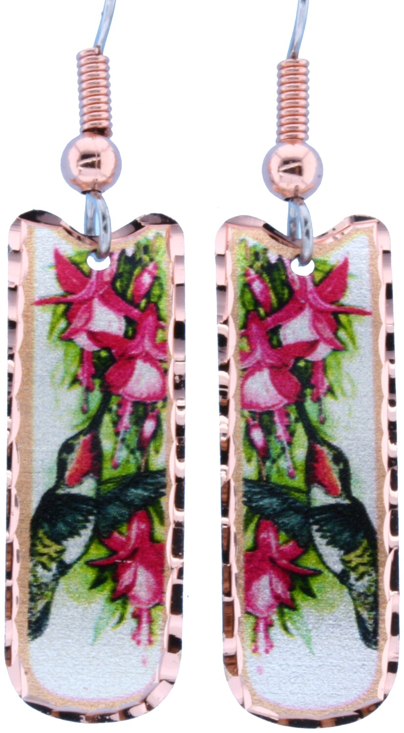 COLORFUL RECTANGULAR HUMMINGBIRD EARRINGS LD-298
