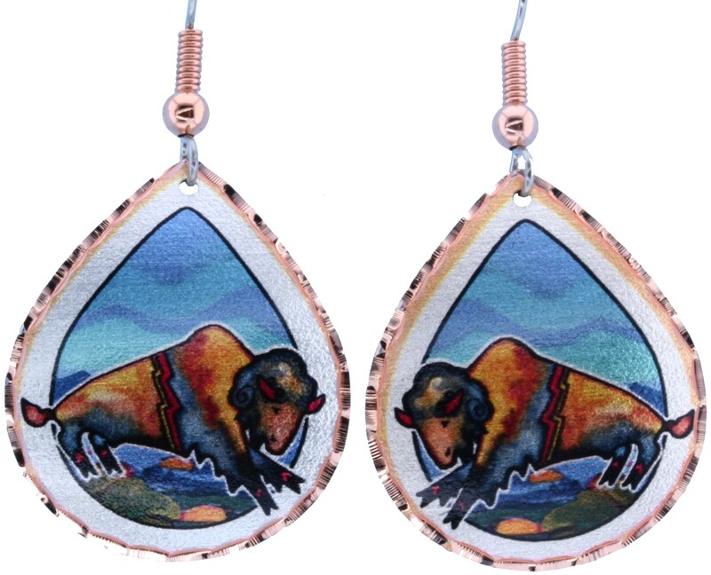 COLORFUL NATIVE ART BUFFALO EARRINGS LD-337