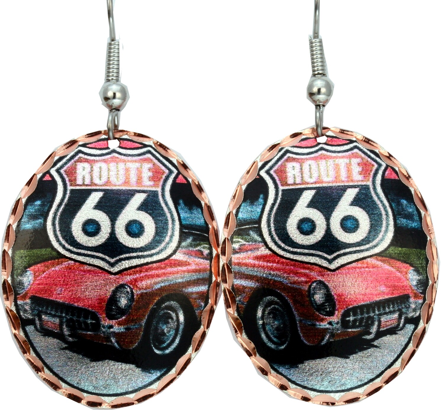 OVAL EARRINGS WITH COLORFUL ROUTE 66 ARTWORK LD-151
