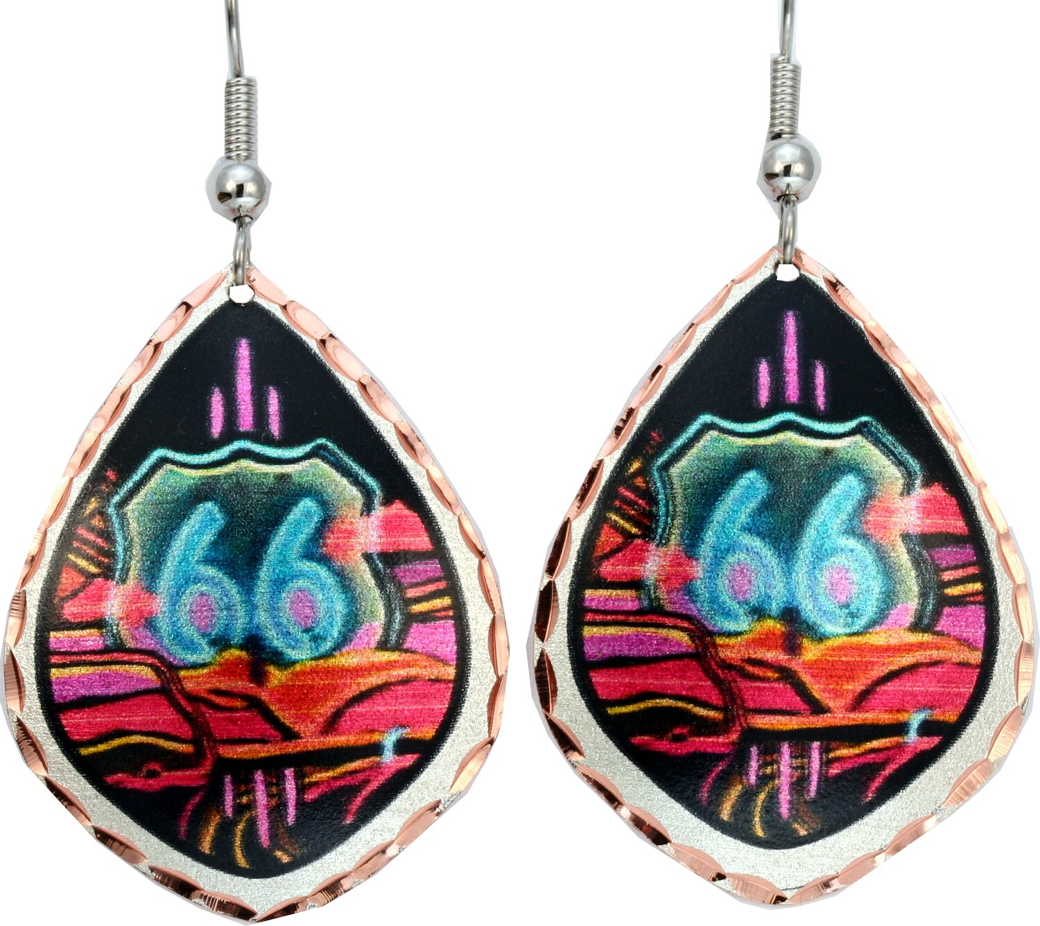 DIAMOND SHAPE EARRINGS WITH ROUTE 66 DESIGN LD-136
