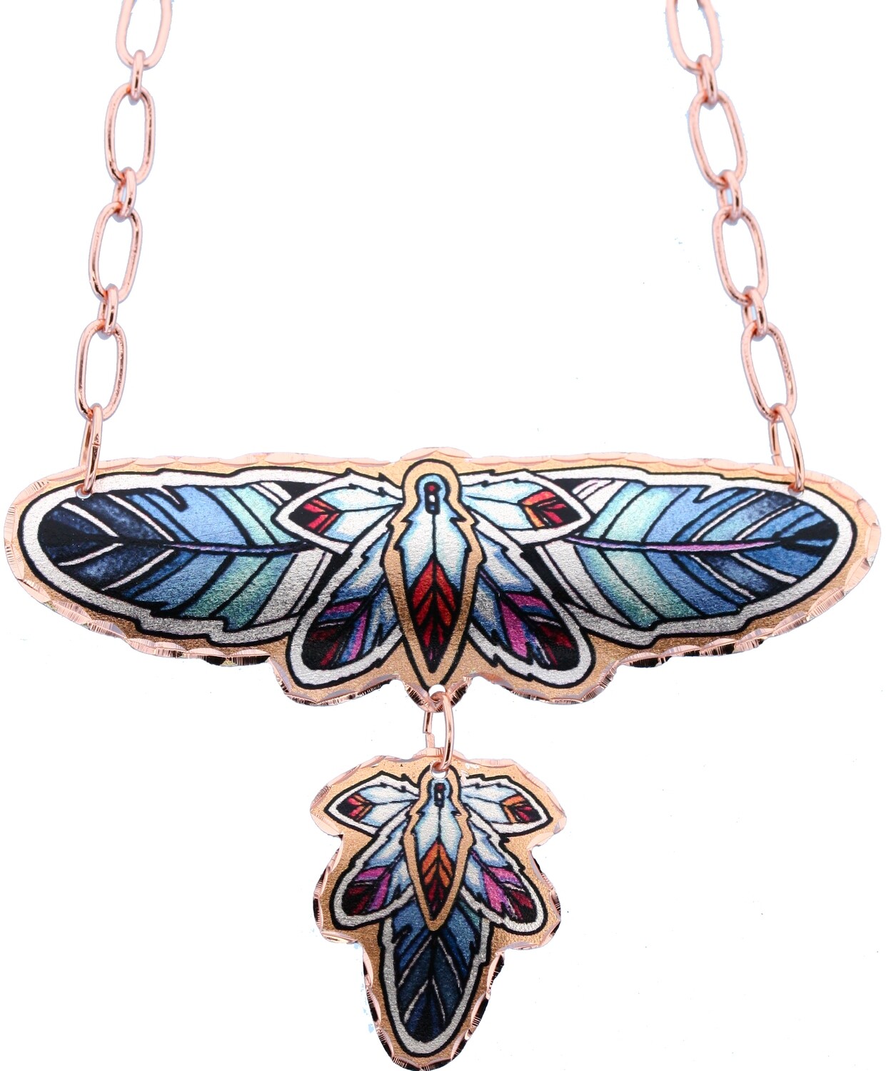 COPPER COLORFUL FEATHER ART NECKLACES NC-LD331