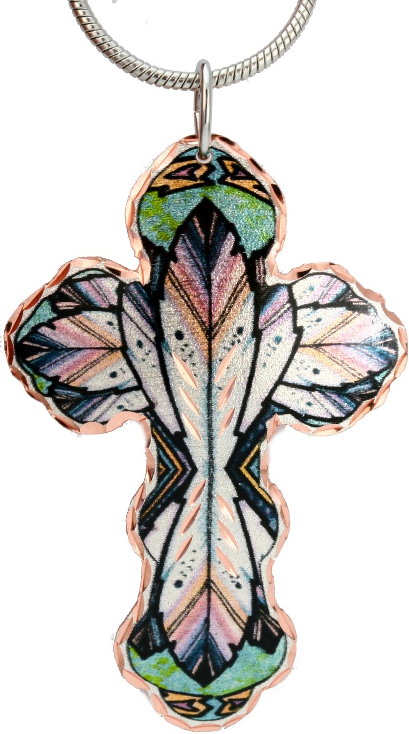 FEATHER ARTWORK COPPER CROSS NECKLACE NLD-169