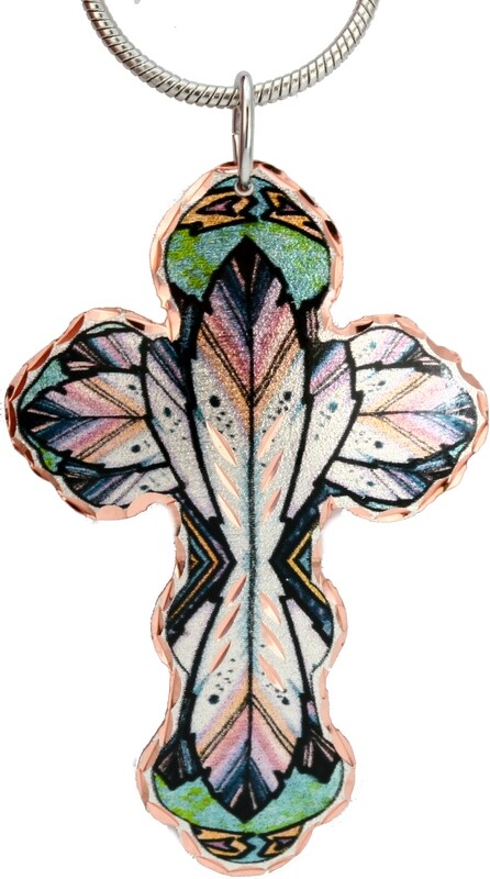 FEATHER ARTWORK COPPER CROSS NECKLACE NLD-169
