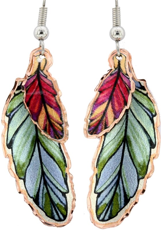 DANGLE COPPER FEATHER EARRINGS YM-109