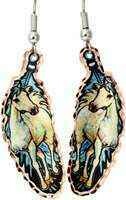 White Horse Copper Feather Earrings LF-09