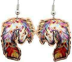 Horse Earrings with Feather Artwork LD-291