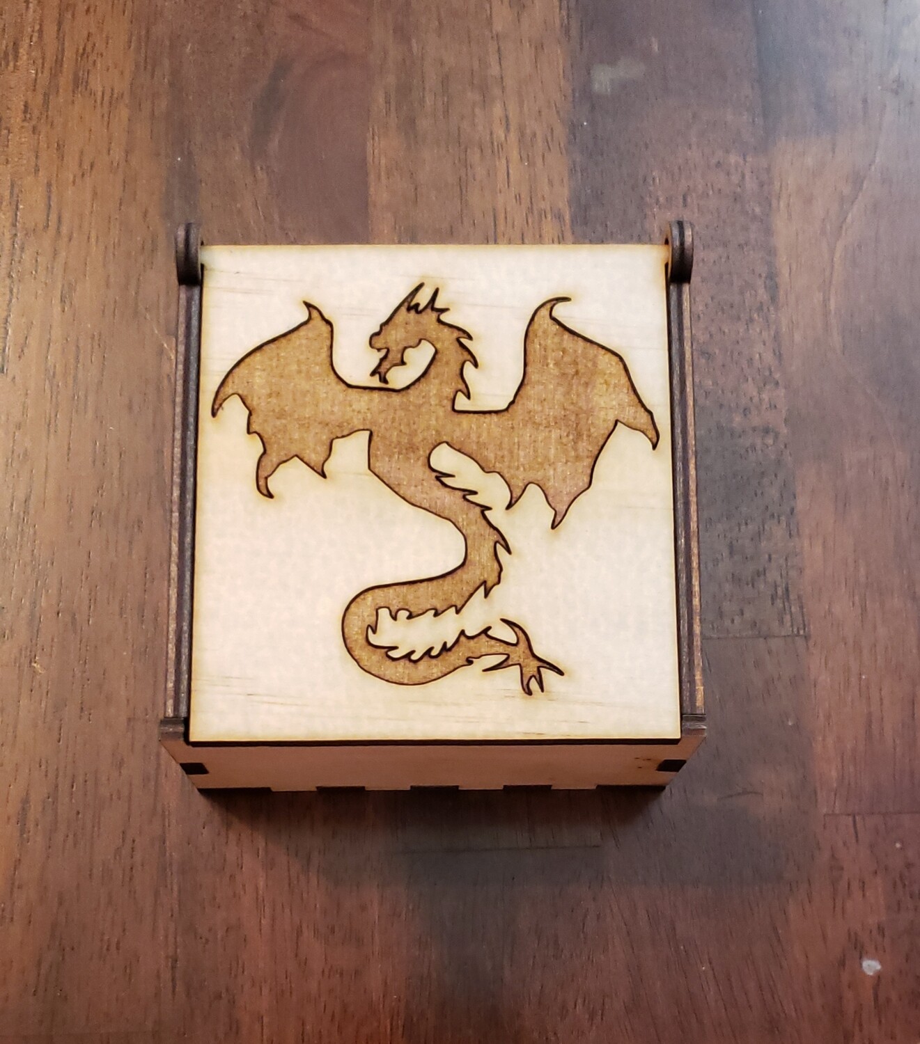 Winged Dragon 4X4 Laser cut and engraved Trinket box with hinged lid,tab boxes