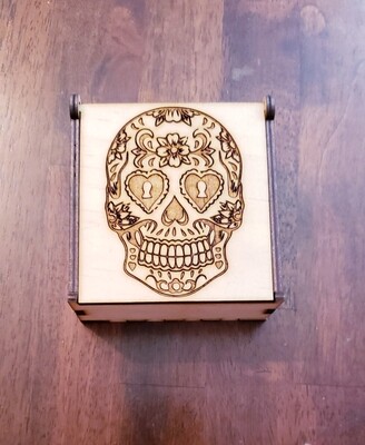 SUGAR SKULL DAY OF THE DEAD 4X4 Laser cut and engraved Trinket box with hinged lid,tab boxes