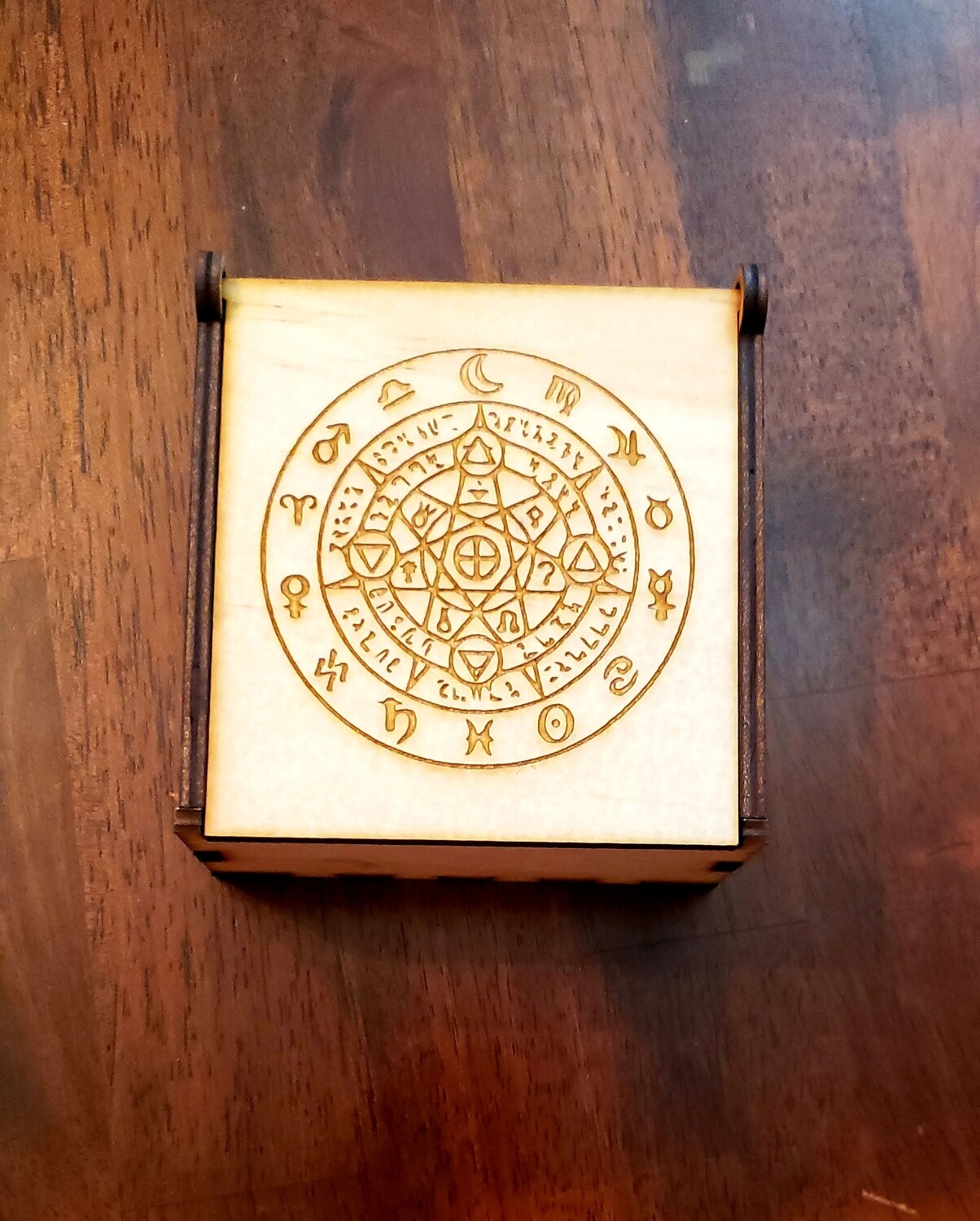 WICCAN ZODIAC CALENDAR 4X4 Laser cut and engraved Trinket box with hinged lid,tab boxes