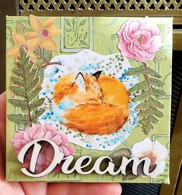 4&quot; by 4&quot; DREAM,Sweet Sleeping Fox,Quote Mixed Media Wall Art,Plaque,Inspirational Unique gift