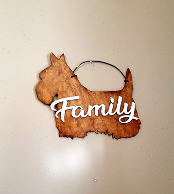 Dog Wall Art Plaque,10&quot; BY 8 1/2&quot;,Scottish Terrier Family door hanger,Personalized,Custom made to order